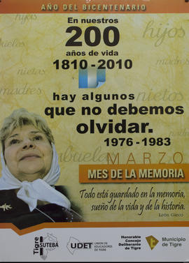 Afiche político conmemorativo del Honorable Concejo Deliberante de Tigre [Año del Bicentenario. Marzo mes de la memoria]