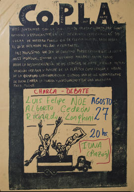 Afiche político de convocatoria del Colectivo Popular Latinoamericano de Arte Co.P.L.A. &quot;Charla - Debate&quot;