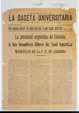 Afiche con reproducción del &quot;Manifiesto de la F. U. de Córdoba&quot; (Manifiesto Liminar)