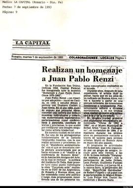 Artículo periodístico del diario La Capital titulado &quot;Realizan un homenaje a Juan Pablo Renz...