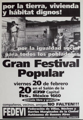 Afiche de convocatoria de la Federación de Villas, Núcleos y Barrios Marginados de la Ciudad Autó...