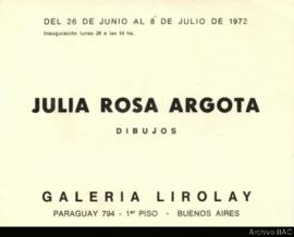 Folleto de la exposición &quot;Julia Rosa Argota: dibujos&quot;
