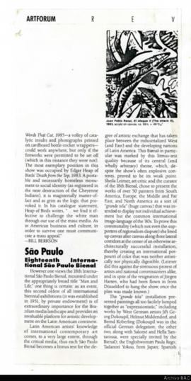 Reseña de Annelie Pohlen titulada &quot;São Paulo: eighteenth International São Paulo Bienal&quot...