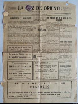 Artículo periodístico del diario local La Voz de Oriente del sábado 2 de julio de 1938