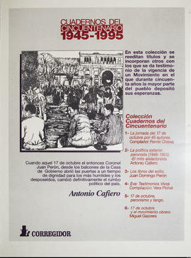Afiche promocional de la Editorial Corregidor &quot;Cuadernos del cincuentenario 1945-1995&quot;