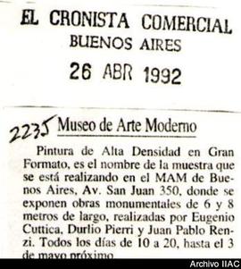 Aviso de exposición del diario El Cronista Comercial titulado &quot;Museo de Arte Moderno&quot; (copia)