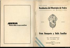 Boletín de la Sociedad Residentes del Municipio de Vedra en Buenos Aires para anunciar su banquete y baile por el 62º aniversario