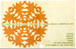 Afiche de exposición “El jardín de Angelo puede visitarse en Galería Lirolay. Textos Dibujos Tapi...