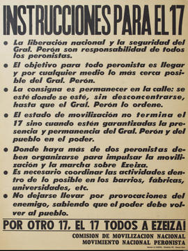 Afiche político de la Comisión de Movilización Nacional &quot;Instrucciones para el 17&quot;
