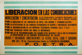 Afiche político de convocatoria de FOETRA &quot;Liberación en las comunicaciones&quot;