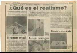 Artículo periodístico del diario Clarín titulado &quot;¿Qué es el realismo?: Camporeale, Cugat, Renzi y Suárez opinan sobre su obra&quot;