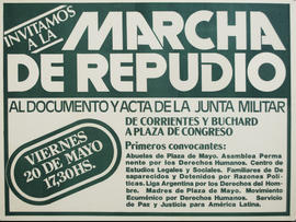 Afiche de convocatoria de Abuelas de Plaza de Mayo &quot;Invitamos a la marcha de repudio...&quot;