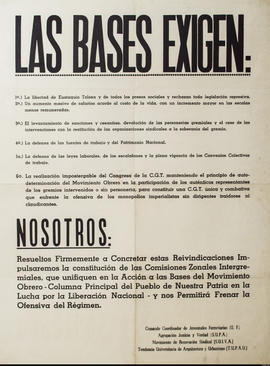 Afiche político del Sindicato Obrero de la Industria del Vestido y Afines &quot;Las bases exigen:...&quot;