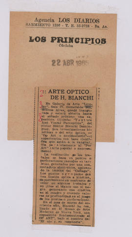 Artículo periodístico “Arte óptico de H. Bianchi&quot;