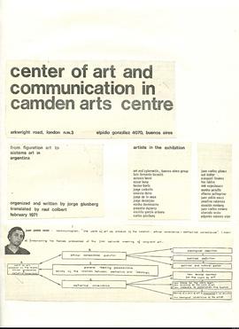 Fragmentos del catálogo de la exposición &quot;Center of Art and Communication in Camden Arts Cen...