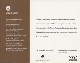 Invitación a la inauguración de la exposición &quot;Vertientes contemporáneas de la escultura argentina&quot; realizada en el Museo Eduardo Sívori