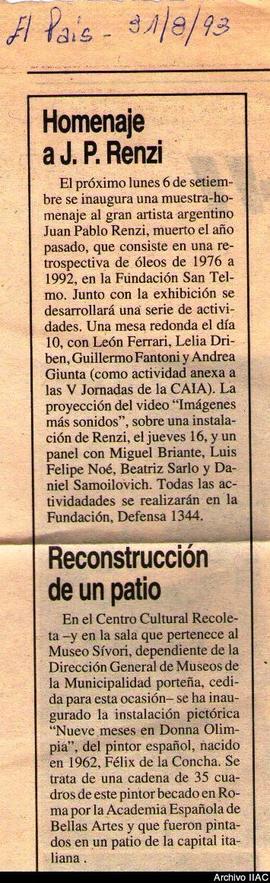 Aviso de exposición del diario El País titulado &quot;Homenaje a J.P. Renzi&quot;