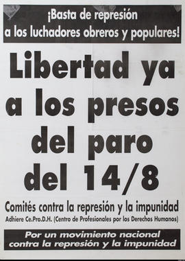 Afiche político de Comités contra la Represión y la Impunidad &quot;¡Basta de represión a los luchadores y obreros populares!&quot;