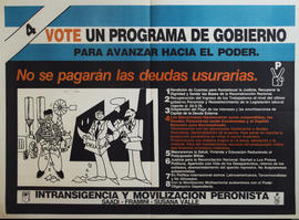 Afiche de campaña electoral de Intransigencia y Movilización Peronista &quot;4. Vote un programa de gobierno para avanzar hacia el poder&quot;