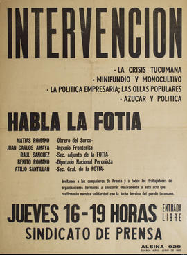Afiche político de convocatoria del Sindicato de Prensa &quot;Intervención&quot;