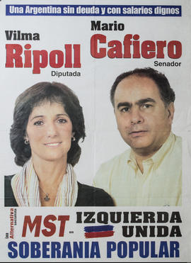 Afiche de campaña electoral del Movimiento Socialista de los Trabajadores &quot;Una Argentina sin deuda y con salarios dignos&quot;