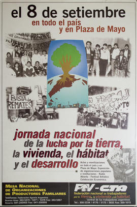 Afiche de convocatoria de la Mesa Nacional de organizaciones de productores familiares &quot;Jornada nacional de lucha por la tierra, la vivienda, el hábitat y el desarrollo&quot;