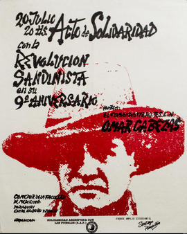 Afiche político de convocatoria de Solidaridad Argentina con los Pueblos &quot;Acto de Solidaridad con la Revolución Sandinista en su 9° aniversario&quot;