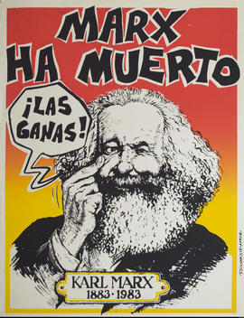 Afiche conmemorativo de la Federación Juvenil Comunista “Marx ha muerto&quot;