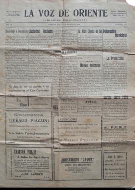 Artículo periodístico del diario local La Voz de Oriente del sábado 3 de septiembre de 1938