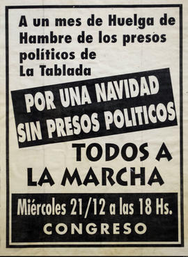 Afiche político de convocatoria &quot;Por una navidad sin presos políticos : todos a la marcha&quot;