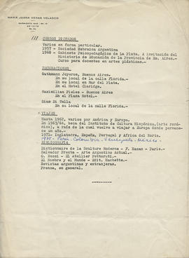 Curriculum vitae &quot;María Juana Heras Velasco&quot; [1957-1975] (folio suelto)