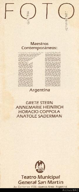 Catálogo de la exposición &quot;Maestros contemporáneos 1. Argentina. Grete Stern, Annemarie Heinrich, Horacio Coppola y Anatole Saderman&quot;