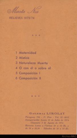 Catálogo de la exposición &quot;Marta Nos: relieves 1973/74&quot;