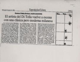 Reseña del diario El Cronista comercial &quot;El artista del Di Tella vuelve a escena con una clá...