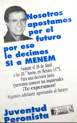 Afiche de convocatoria de la Juventud Peronista &quot;Nosotros apostamos por el futuro...&quot;