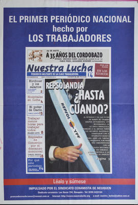 Afiche promocional de Diario Nuestra Lucha &quot;Primer periódico nacional hecho por los trabajad...