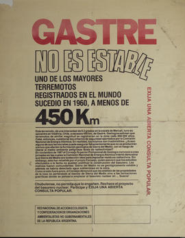 Afiche político de la Red Nacional de Acción Ecologista &quot;Gastre no es estable : exija una abierta consulta popular&quot;