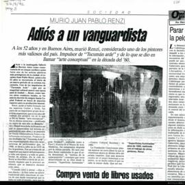 Artículo periodístico del diario Página 12 titulado &quot;Adiós a un vanguardista: murió Juan Pablo Renzi&quot; (copia)