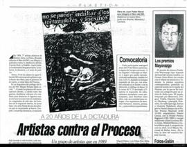 Artículo periodístico del diario Página 12 titulado &quot;Artistas contra el Proceso: a 20 años d...