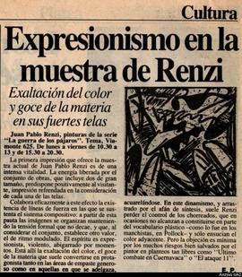 Reseña de E.P. titulada &quot;Expresionismo en la muestra de Renzi: exaltación del color y goce de la materia en sus fuertes telas&quot;