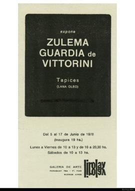 Folleto de la exposición &quot;Zulema Guardia de Vittorini: tapices (lana-óleo)&quot;