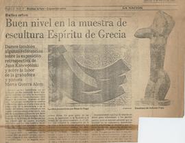 Reseña del diario La Nación &quot;Buen nivel en la muestra de escultura Espíritu de Grecia&quot; (copia)