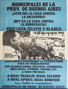 Afiche de campaña electoral de Trabajadores municipales de la provincia de Buenos Aires &quot;Municipales de la prov. de Buenos Aires...&quot;