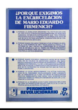 Afiche político del Peronismo Revolucionario &quot;¿Por qué exigimos la excarcelación de Mario Ed...
