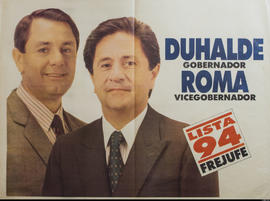 Afiche de campaña electoral del Frente Justicialista Federal &quot;Duhalde Gobernador. Roma Vicegobernador&quot;