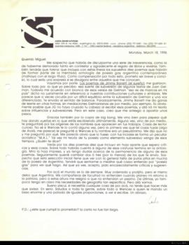 Carta de Carlos Daniel Shröeder a Miguel Ángel Lens