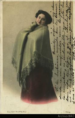 Tarjeta postal de Juan M. Part a Amalia Part Rodó con retrato de &quot;Elisa Romero&quot;