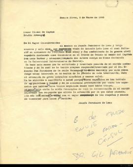 Carta de Josefa Fernández de Lens al Cónsul de España, Dr. Gil Armangué (Copia)