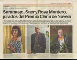 Saramago, Saer y Rosa Montero, jurados del Premio Clarín de Novela