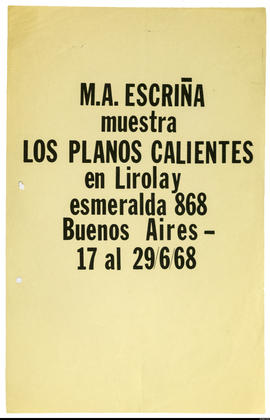 Afiche de exposición “M. A. Escriña muestra los Planos Calientes&quot;